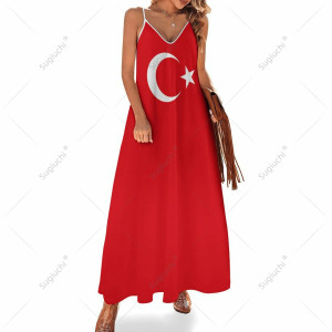 Sugiuchi Lange Kleider Kleid Türkei Türkiye Flagge Drucken Neue Casual Ärmellose Damen V-ausschnitt Gedruckt Kleid Swing Retro Kleider