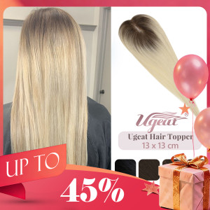 Ugeat Haar-Topper, Echthaar, Mono-Basis, 13 x 13 cm, Haar-Topper für Frauen mit dünner werdendem Haar, handgefertigtes Topper-Stück, Clip-in-Haar