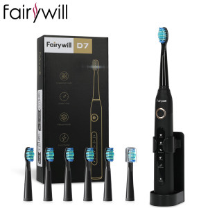 Fairywill elektrische Schallzahnbürste FW-D7, USB-Aufladung, wiederaufladbar, für Erwachsene, wasserdicht, elektronische Zahnbürsten, Ersatzköpfe