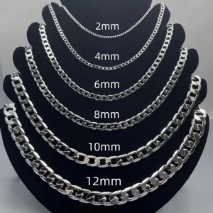 SHSTONE Herren-Halskette aus 925er-Sterlingsilber, 2/4/6/8/10/12 mm, 40–75 cm, Gesichtskette, Karabinerverschluss, für Männer und Frauen,