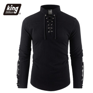 FURCW Mittelalterliches Piratenkleid für Herren, stilvoll, Streetwear, Halloween, Gothic-Stil, V-Ausschnitt, einfarbig, Baumwolle, Leinen,
