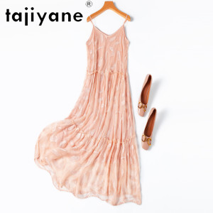 TAJIYANE Kleid aus 100 % Maulbeerseide für Damen, Sommer, 2025, elegante lange Slip-Kleider, Party, rosa Kleider, Damenkleidung, Galizе Bilbao