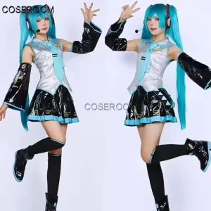 NONE Miku Cosplay Silber Leder Stoff Anzug Miku Cosplay Kostüm JK Sailor Kleid High School Halloween Uniform Perücke