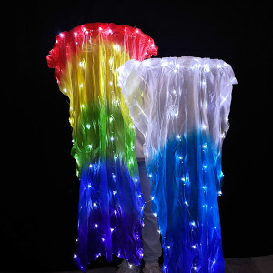 NONE 150cm LED Bauchtanz-Langschleier für Links- und Rechtshänder, Leuchtender Seidenschleier für Frauen, Fitness-Fan-Schleier für Bühnenauftritte