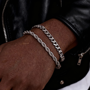 mprainbow 2 Stück Herren-Kettenarmbänder, Edelstahl, Silber, Gold, Schwarz, Twist-Seil-Kettenarmband, trendige kubanische Gliederketten, Geschenk