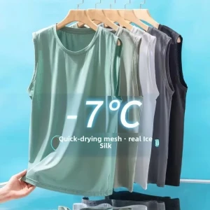 NONE Herren-Weste aus Eisseide, Netzstoff, leicht, für Sport und Sommer, ärmelloses T-Shirt, Tank-Top, lässige Mode-Oberbekleidung