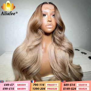 aliafee Körperwelle HD 13x6 Ombre Blonde mit Wurzelfarbe Lace Front Perücken Echthaar Aschblonde Lace Frontal Perücke für Frauen 5x5 Verschluss