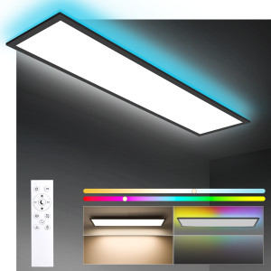 NONE 120x30 LED-Deckenleuchte RGB mit Fernbedienung, 40W 4800LM dimmbar, Speicherfunktion, 3000K-6500K für Wohnzimmer, Schlafzimmer und Büro