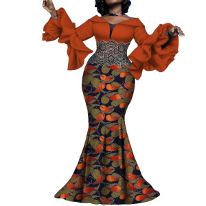 Wingfei Afrikanische kleider für frauen elegante hohe taille mit schwarzer spitze ankara druck maxi kleid batik party hochzeits abend tragen wy10137