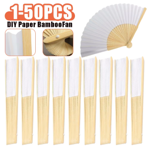 MOJOYCE 1-50PCS DIY Papier Bambus Faltfächer Erwachsene Kinder Kalligraphie Malerei Praxis Blank Weiß Faltfächer Hochzeitsgeschenke