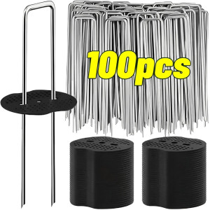 NONE 100–400 Stück U-förmige Bodenheringe mit Puffer-Unterlegscheiben, Gartenheringe zur Sicherung von Unkraut, Landschaft, Stoffnetz, Garten- und