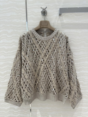 CINESSD Herbst Und Winter Hohe Qualität Kaschmir Perlen Schwere Gewebte Hohl Haken Blume Pullover Pullover Gestrickte Pullover Für Frauen