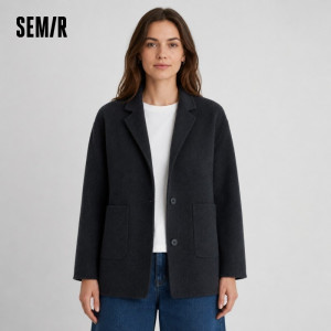 Semir Mantel Frauen mittellangen Anzug Kragen Pendler vielseitig locker 2024 Winter neue Wolle enthaltende doppelseitige Jacke