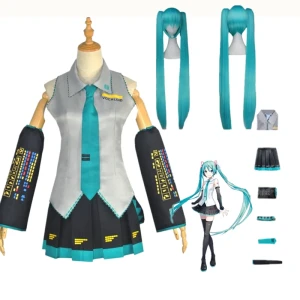 NONE Anime Miku Cosplay Kostüm Japan Midi Kleid Weibliche Outfits für Halloween Neujahr Party Anzüge Perücke Plus Größe
