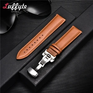 NONE Lederarmband 18mm 20mm 22mm 24mm Herren Damen Lederarmband mit automatischem Schmetterlingsverschluss Uhrenarmband