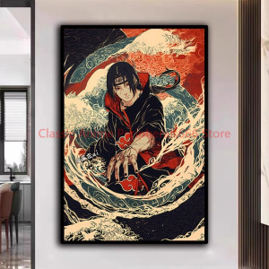 Bandai Naruto-Poster, Kakashi, Sasuke, Itachi, Uchiha, Akatsuki, Anime-Charakter, Ukiyo-e-Ölgemälde, moderne Heimdekoration, ästhetisches Geschenk