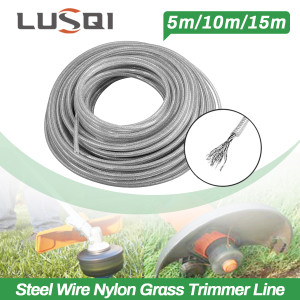 NONE LUSQI 5M/10M/15M Stahldraht Nylon Rasentrimmer Linie Freischneider Trimmer Seil Rasenmäher Kabel Lange Runde Rolle Gras Ersatz