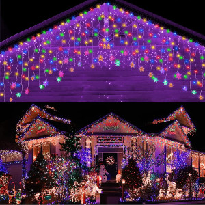 BLUE FIRE LED-Eiszapfen-Lichter mit Schneeflocken-Weihnachtsdekorationen 2025, Outdoor, Neujahr 2026, Girlanden, Vorhang, hängende Lichterkette für