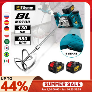 Gisam 6-Gang Bürstenloser Elektrischer Betonmischer Kabelloser Zement-Mörtel-Gips-Mischer Farbmischer für Makita 18V Akku