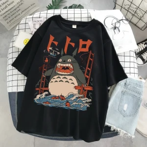 NONE Hayao Miyazaki Anime-Serie Totoro, bedruckt, für Herren und Damen, lässig, locker, Rundhalsausschnitt, kurze Ärmel, Harajuku-Anime-T-Shirt