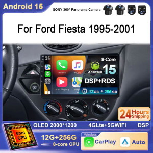 TIEYEZ Für Ford Fiesta 1995-2001 Focus Mk1 1998-2004 Auto Radio Carplay Android 15 Auto Radio AI Stimme GPS FM 2 din Autoradio 4G WIFI