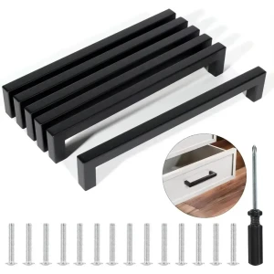 NONE 6 Stück quadratische Möbelbeschläge Schrankgriffe Edelstahl Türgriffe Schrank Schubladengriffe 64 mm 128 mm 160 mm 224 mm 256 mm