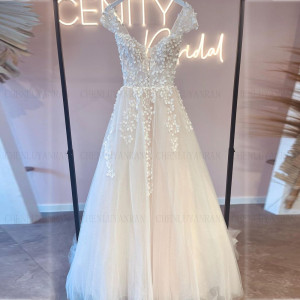 晨露嫣然 Hochwertige Brautkleider im Boho-Stil, V-Ausschnitt, Tüll, Brautkleider, Knopfapplikation, elegante Kleider für Frauen, 2025, Robe De Mariée