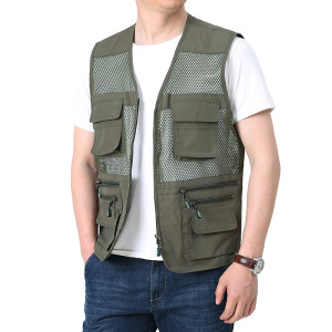 NONE Neue Sommerweste aus dünnem Mesh, schnell trocknend, für Herren mit mehreren Taschen, Angelweste, Freizeitweste, ausgehöhlte übergroße Schulter