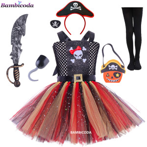 BAMBICODA Piratenkostüme Mädchen Fantasia Infantil Kostüm Cosplay Kleidung Halloween Karneval Party Mädchenkleider 3-10 Jahre