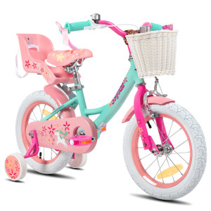 Joystar Mädchen Fahrrad für 2-9 Jahre alte Kinder, 12 14 16 18 Zoll Kinder fahrrad mit Stützrädern, Luft schlangen, Korb und Puppen sitz