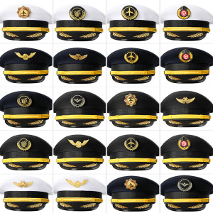 NONE Hochwertiger Kapitänshut, großer Gesimshut, Luftfahrtkappe, Piloten-Performance-Party-Kopfbedeckung für kleinen Köpfe und großen Köpfe, 55–62 cm