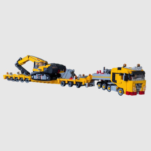 NONE Neue MOC Schwere Transport Engineering Fahrzeug Vorschaltgerät Flachbett Anhänger Technologie DIY Montage Bausteine kinder Spielzeug Geschenk
