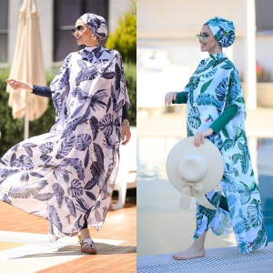 Motive Force 4 Stück muslimische Bade bekleidung für Frauen digital bedruckte islamische Kleidung Hijab Langarm Sport Badeanzug Burkinis tragen