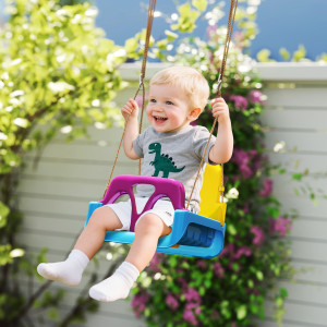 Outsunny babyschommel 3 in 1 kinderschommel verstelbaar met rugleuning, veiligheidsgordel groen
