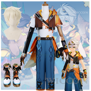 NONE Genshin Impact Bennett Cosplay Top Hose Perücke Schuhe Komplettset Uniform Halloween Karneval Requisiten