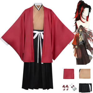 AESMT Anime Tsugikuni Yoriichi Cosplay Kostüm Japanischer Kimono Bademantel Haori Umhang Mantel Perücke Mann Weihnachten Maskierter Ball Anzug
