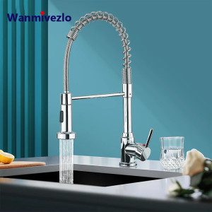 Wanmivezlo Spring Pull Down Keukenkranen Stream Sproeikop Warm Koud Water Kraan Roestvrij staal Rotatie Keuken Mengkraan Kraan Brushed Nickel