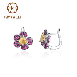 GEM'S BALLET Pfirsichblüten-Blume, natürlicher Citrin, Ohrstecker, 925er Sterlingsilber, originelle handgefertigte Ohrringe, Geschenk für Sie