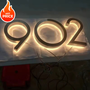 NONE Benutzerdefinierte Metall 3D LED Hausnummer Outdoor wasserdicht Adressschild für Zuhause Wohnung Türschilder Adressschild