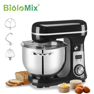 BioloMix keukenvoedselmixer, blender, stille motor, crème eiergarde, zweepdeegkneder, 6 snelheden, 1200 W, 6 l, DC 6L Red BM-601