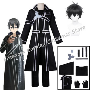 NONE Anime Schwert Art Online Kostüm Kazuto Kirigaya Cosplay Jacke Hemd Hosen Graben Kirito Uniform Perücke Anzug Party Outfit für Mann