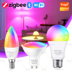 coolo Tuya E27 GU10 E14 ZigBee Bluetooth WiFi Smart Glühbirnen LED Lampe RGBCW Smart Birne Smart Leben APP Arbeit Mit Alexa Google hause