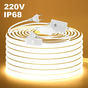 RGBCW IP68 Wasserdichter COB LED-Lichtstreifen 220V Dimmer-Schalter-Set 10m 20m 50m 100m 288 LEDs Flexible Lampe 3000K 4000K 6000K 0,5m