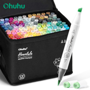 Ohuhu Honolulu 120 couleurs marqueur stylo ensemble alcool Art marqueurs rechargeables double conseils croquis dessin Manga école Art fournitures