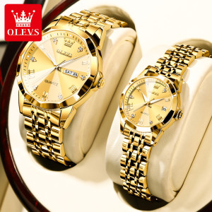 OLEVS 9931 Uhr für Männer und Frauen, römische Skala, Quarz-Paaruhr, Rautenspiegel, automatisches Datum, Armbanduhr, luxuriöse wasserdichte Handuhr