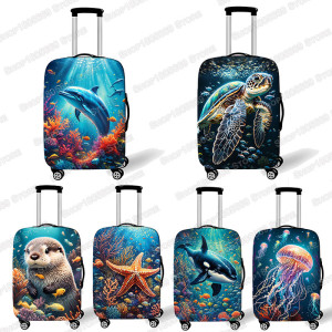 COOLOST 18-32 Zoll Gepäckabdeckung mit Delfin-/Schildkröte-/Krake-/Seestern-Muster, Ozean-Tier-Koffer-Schutzhüllen, Reisezubehör