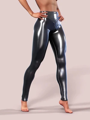 Zoom Zhou Silbergrauer Glanz glänzende Elastizität Druck Sport Yoga Leggings Frauen sexy schlanke elastische Bodycon Glanz Lederhose Nachtclub