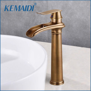 MEKKHALA Kemaidi antikes Messing Waschbecken Waschbecken Wasserhahn Wasserfall heiß kalt Mischbatterie Einhand Waschbecken Wasserhähne Deck montiert