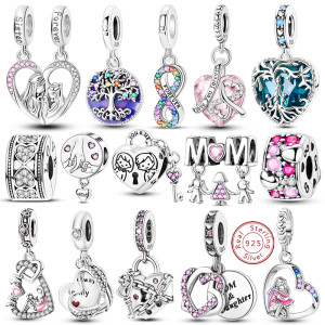 NONE Charms-Perlen aus 925er-Sterlingsilber, Baum des Lebens, Pfirsich-Herz, süße Liebe, passend für Anhänger, Armbänder, Halsketten, Damen, Schmuck,
