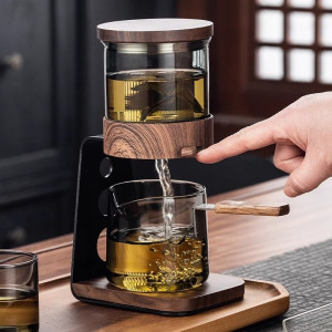 NONE Lazy Kung Fu Glas Tee-Set Halbautomatischer Tropf mit Teesieb Glas Teekanne Set Magnetschalter Teekanne Teetasse Set Glaswaren